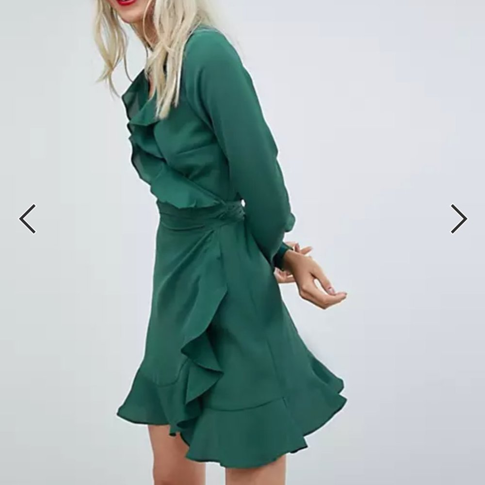 ASOS Ruffle Wrap Mini Dress Green